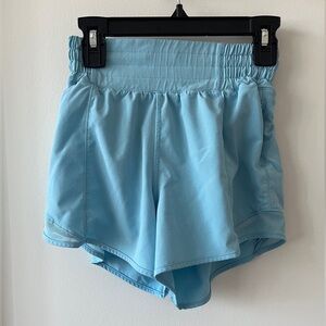 Lululemon cool blue,hotty hot shorts-high rise 4” inseam,size 0(great condition)